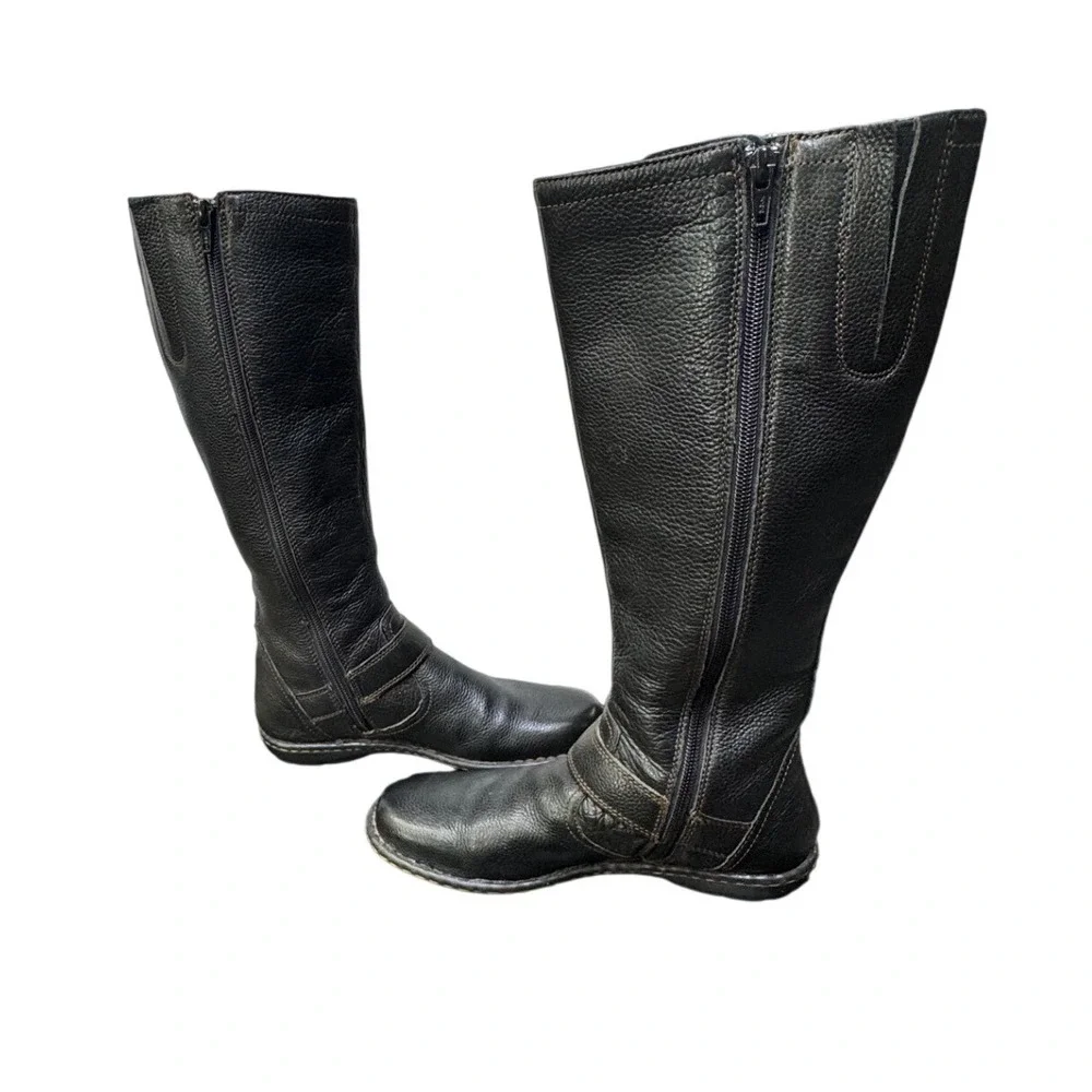 BOC Born Concept Womens Black Pebbled Leather Tall Boots Buckle C09603 Size 6